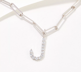 Diamonique Paperclip Link Initial "J" Necklace Sterling Silver